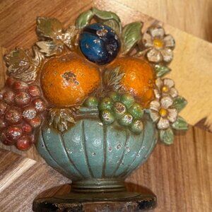Antique Hubley Fruit Bowl Cast Iron Doorstop #456 Oranges Flowers $75